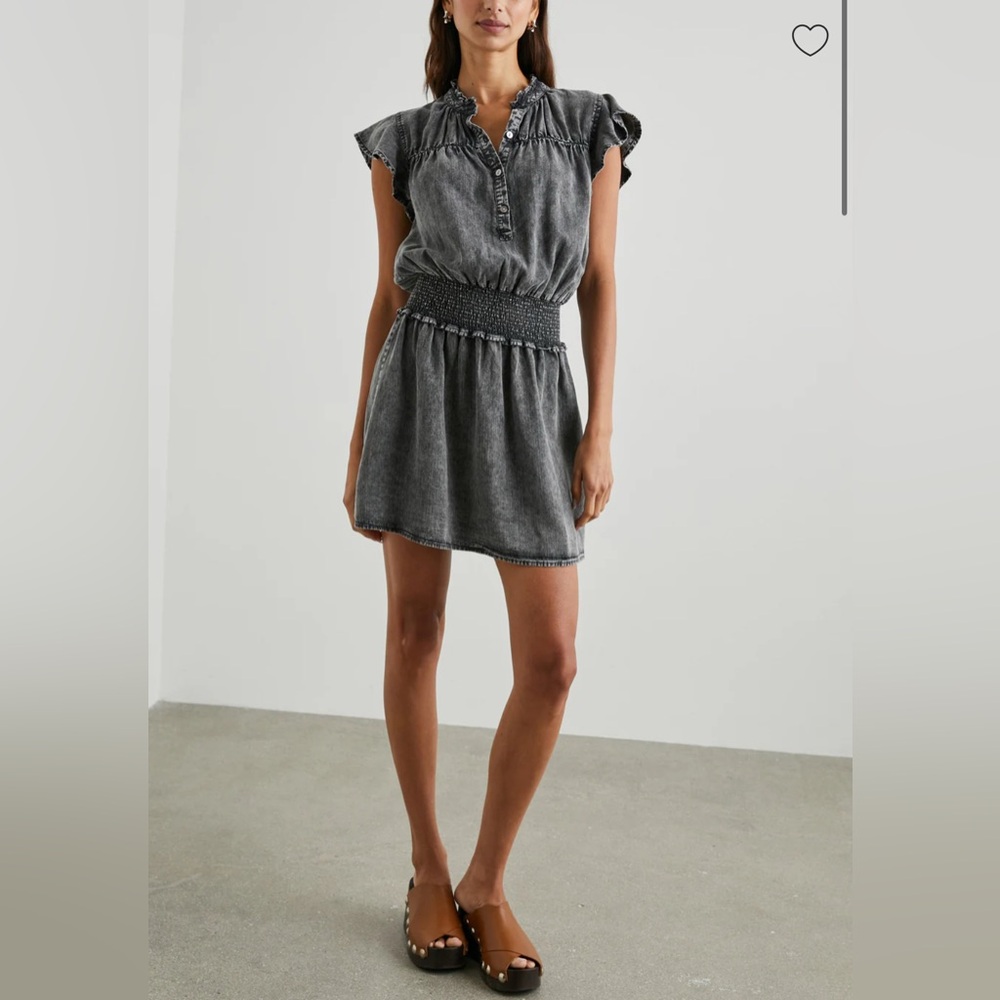 RAILS Amina mini Dress Black Acid Wash smocked lightweight size XS denim look